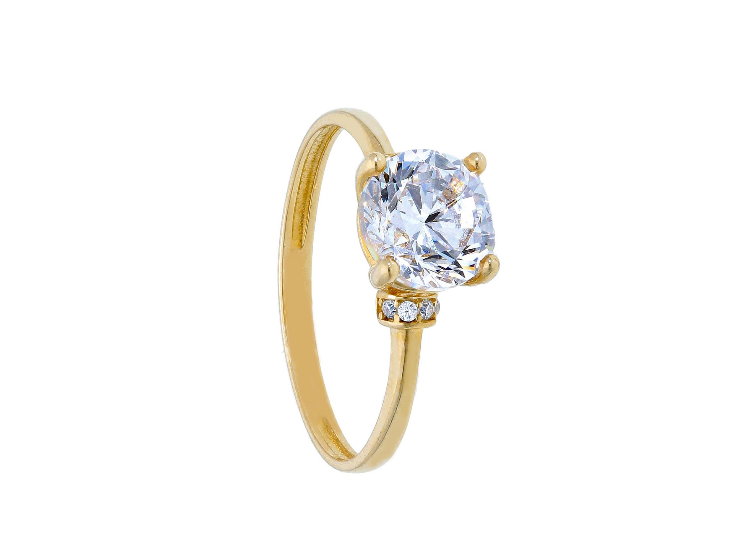 Single stone k14 gold ring with zirkon on 4 teeth bezel (S248117)